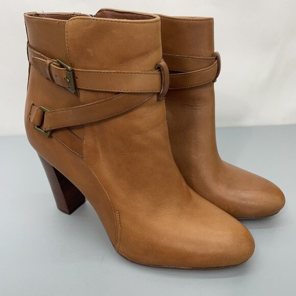 Lauren Ralph Lauren Shoes - Lauren Ralph Lauren Vianca Heel Ankle Booties Buckles Zip Leather Brown Women 9
